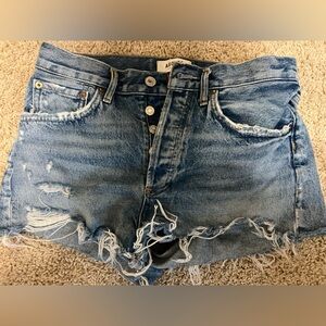 Agolde Frayed Blue Jean Shorts